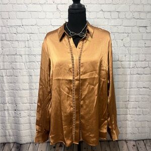 Express Shimmering Gold Button-Down Blouse